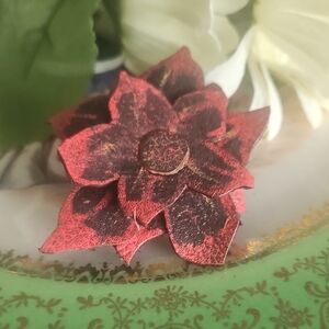 Genuine Leather Handmade Red Pet Flower Collar Charm Dog Accessory NEW